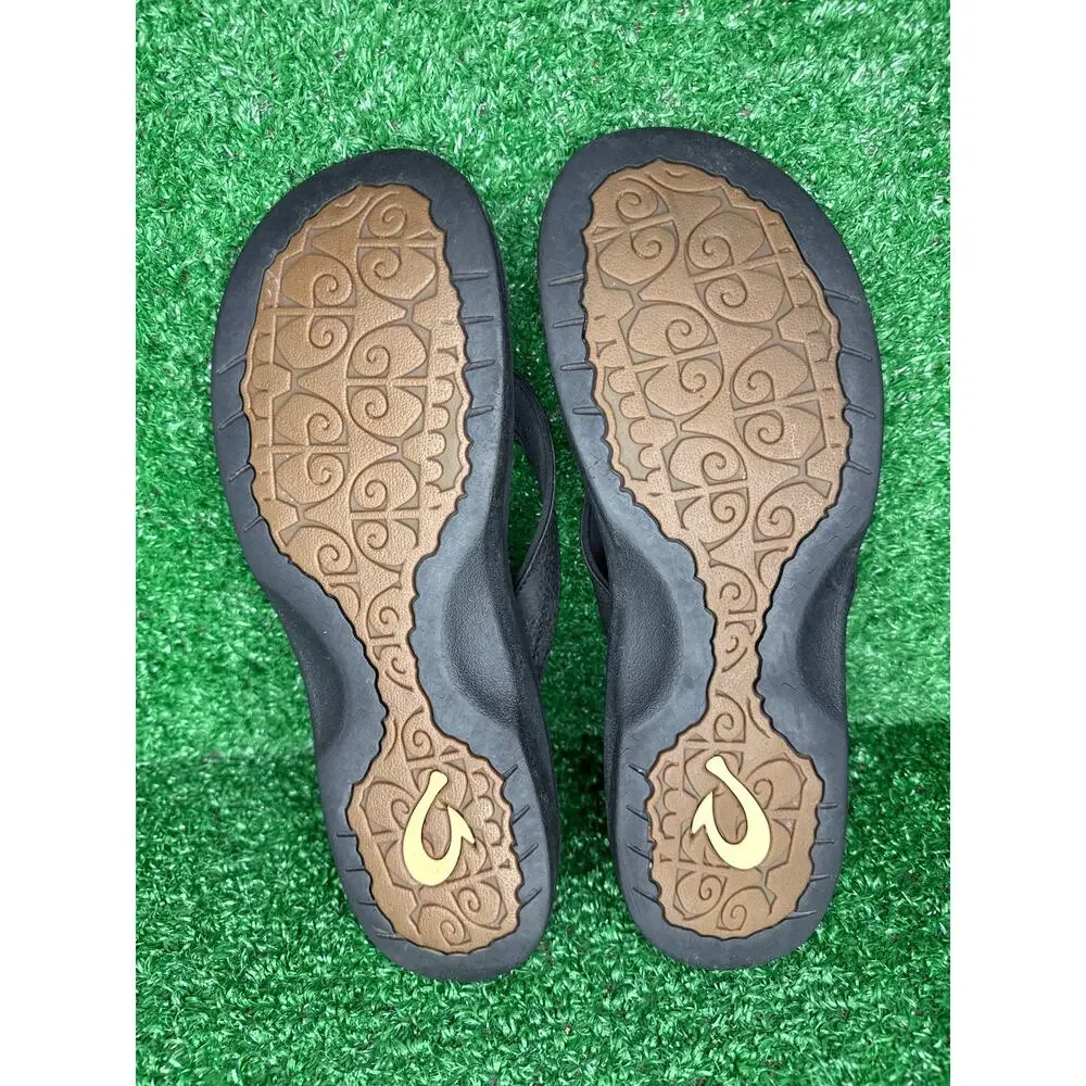 Olukai Ohana Sandals Womens 10 Black Flip Flop Thong Pool Beach Shoes